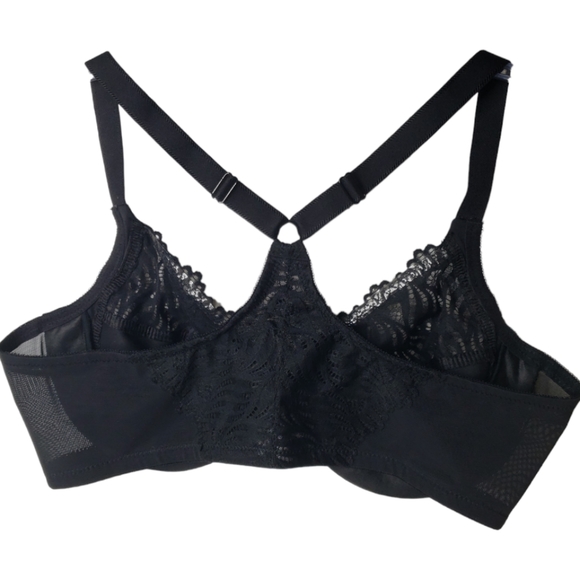 Glamorise Underwire Lace Front Open Unpadded Sexy Racerback Mesh Bra size 40C - Picture 7 of 7